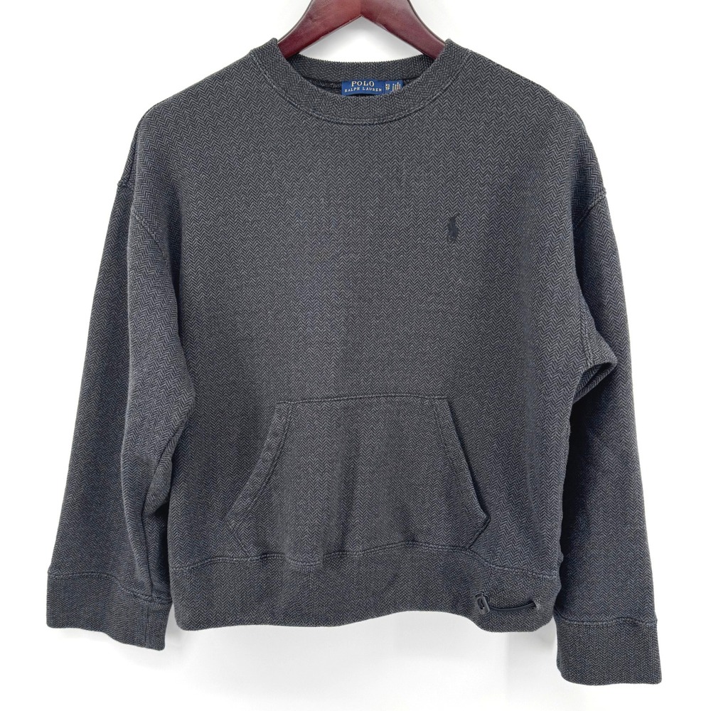Polo Ralph Lauren Sweatshirt Womens XS Grey Herringbone Bungee Hem Preppy Top